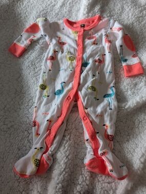 Coral-Trim Flamingo Print Footed One-Piece (Kids)